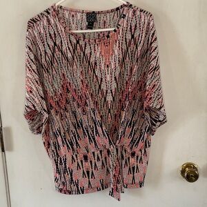 Clara Sun Woo coral black white knit top with tie Size Petite XL
